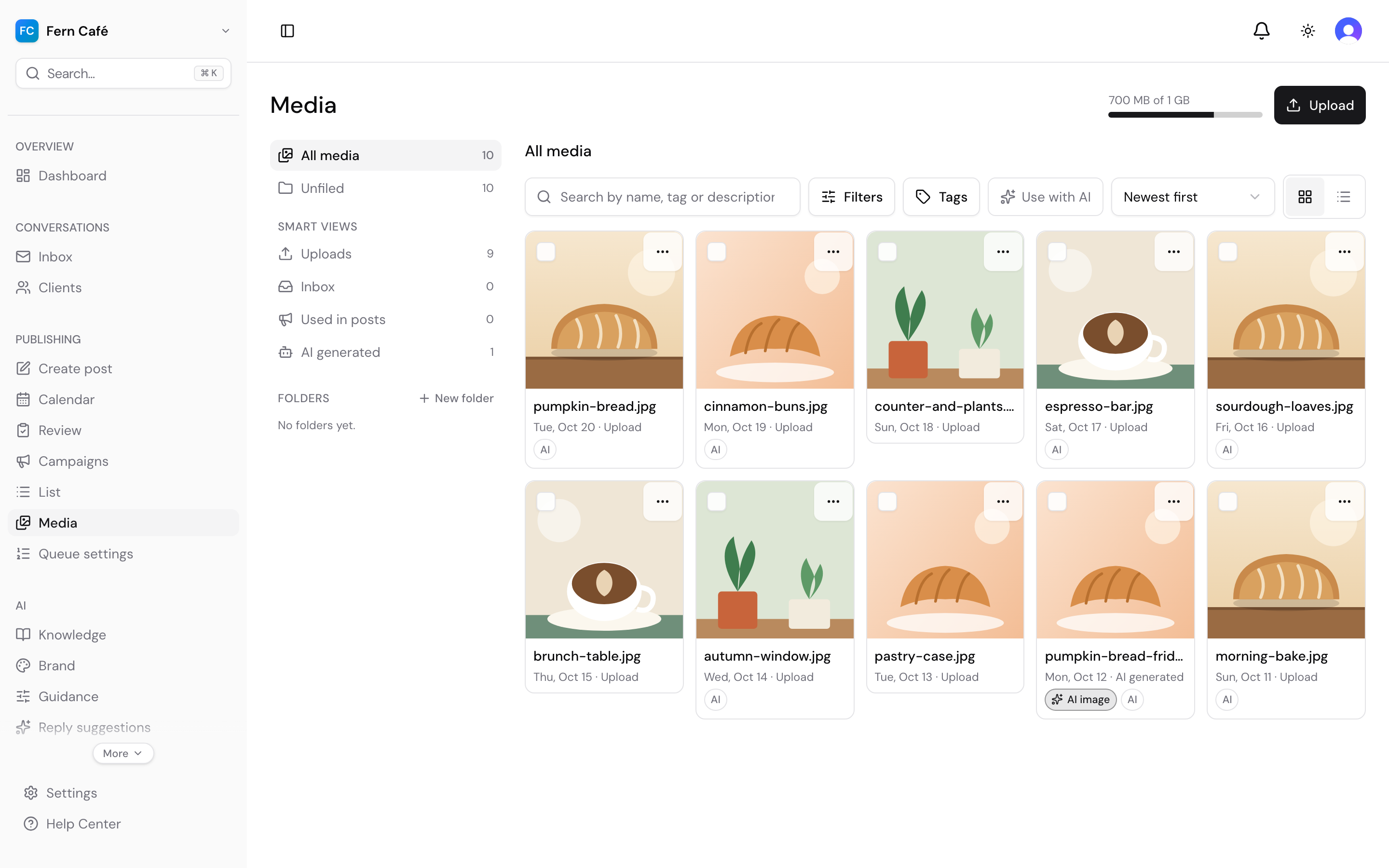 Media library with your own images and an AI-generated image